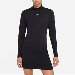 Nike Swoosh Mock Neck Dress in Black Size Medium